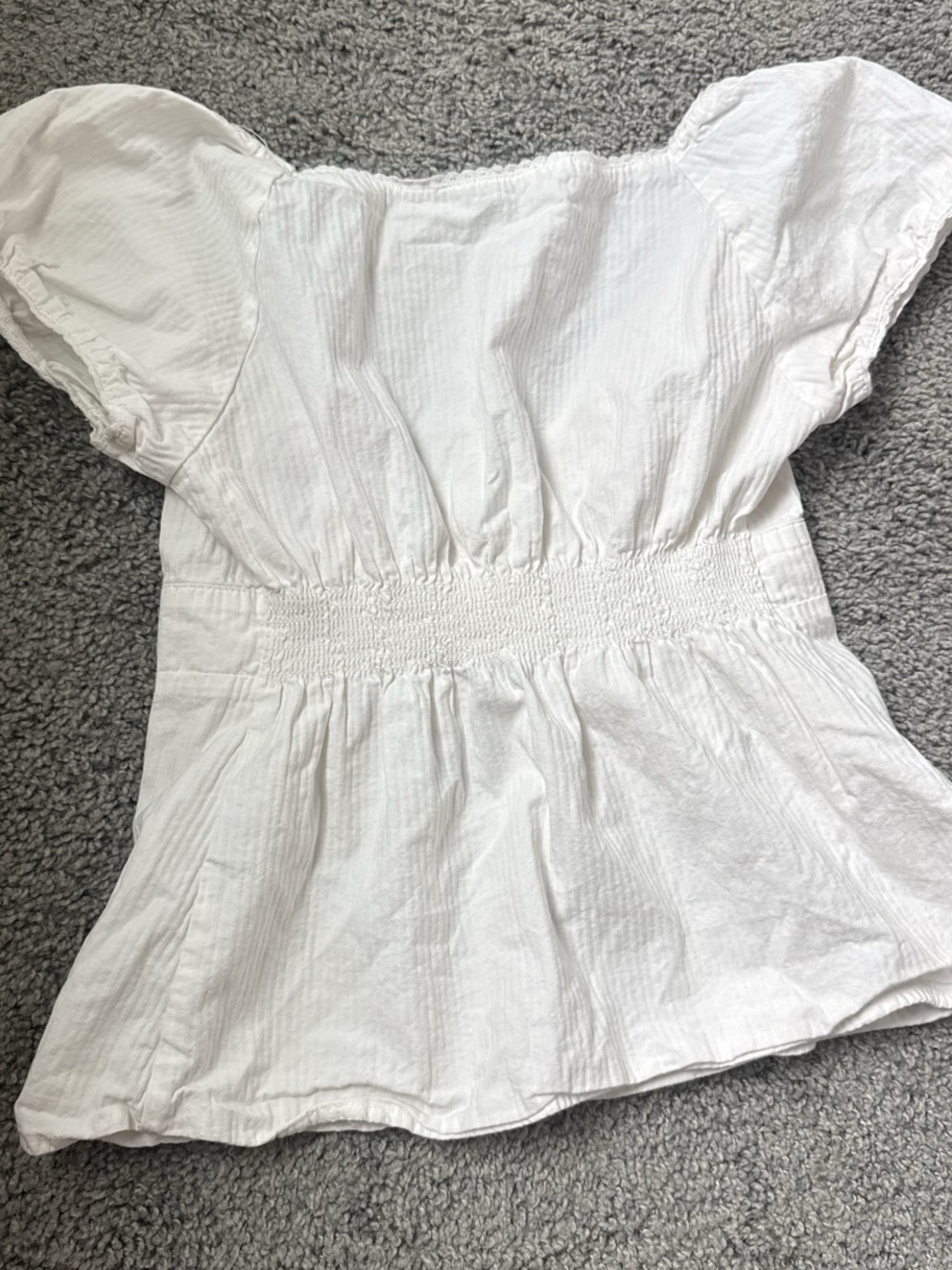 Brandy Melville White Ruched Button-Front Peasant Top - Picture 2 of 2